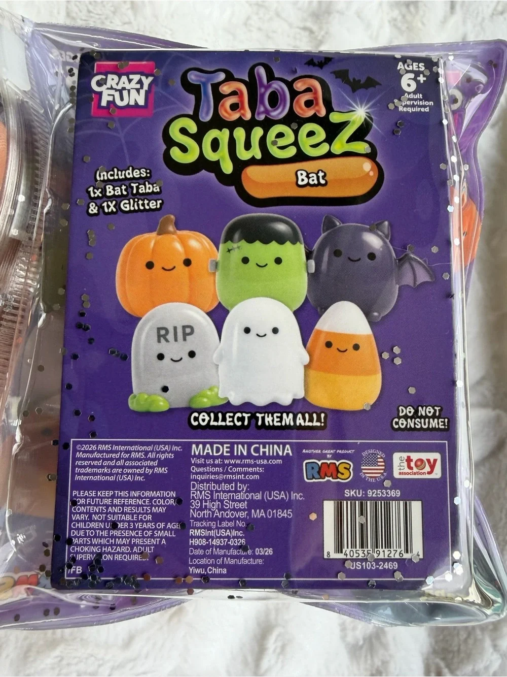 💜🦇 **TABA SQUEEZE THE BAT – PURPLE GLITTER MINI HALLOWEEN SQUISHY!** ✨🎃